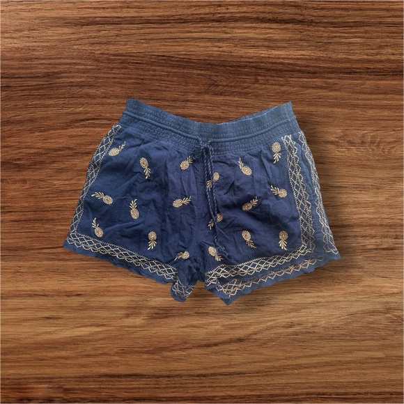J.Crew Navy Blue Pineapple Embroidered Women's Shorts size Small elastic waist - Picture 2 of 15